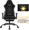 WOLTU Massage Gaming Stuhl, Bürostuhl ergonomisch, Racing Gamer Sessel, Computerstuhl 150 kg, Drehstuhl mit Rollen, Kopfstütze, Fußstütze, Lendenkissen, Tech-Stoff, Schwarz + Grau, GS09szg