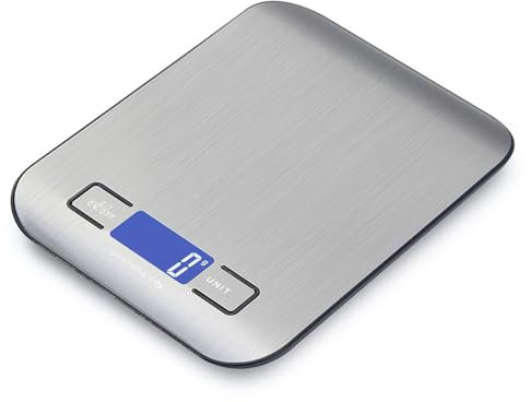 Herzberg HG0413, Bilancia da cucina elettronica, capacità 5 kg, schermo LCD, unità multiple, funzione di conteggio, indicatore di sovraccarico/batteria bassa, funziona con batterie AAA (non incluse)