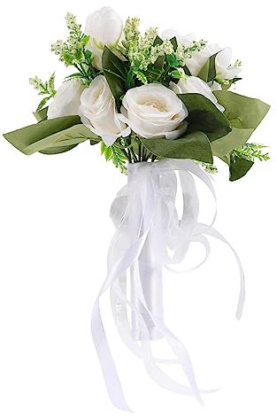 Alipis 2st Brautstrauß Hochzeit Mit Blumensträußen Brautblumen Künstliche Braut Trockenblumen Der Brautjungfer Lebensechter Blumenstrauß Großer Blumenstrauß Novia Künstliche Weiß