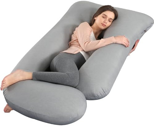 GKXLH Weiches Schwangerschaftskissen – J-förmiges Ganzkörper-Schwangerschaftskissen für Schwangere mit abnehmbarem Bezug, Polyester, 71 cm x 145, Grau