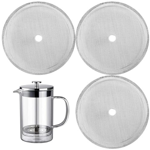 3 Pack 4 Inch French Press Replacement Cafetiere Coffee Filter Mesh Reusable Meshs Filters Replacement Stainless Steel Cafetiere Filter Mesh for 34 OZ/ 1000 ml Coffee Tea Makers