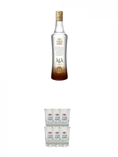 Yeni Raki ALA 0,7 Liter + Yeni Raki Shot Gläser 6er Set mit Eichstrich