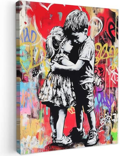 MuchoWow© Bilder 60x80 cm Wohnzimmer Deko Modern Wandbild Kunstdruck auf Leinwand Bild Schlafzimmer über Bett Room Decor Geschenke Graffiti - Schwarz und Weiß - Straßenkunst