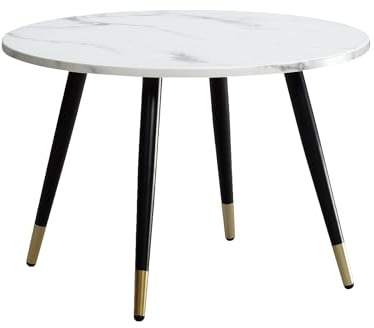Wohnling Couchtisch 60x60x41 cm mit Marmor Optik Weiß Modern, Design Wohnzimmertisch mit Metall-Gestell, Sofatisch Rund Tisch, Beistelltisch Wohnzimmer