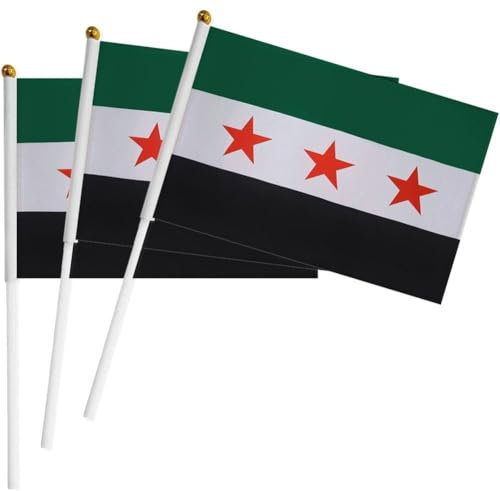 100 Stück Handgehaltene Syrien-flaggen, Kleine Handgehaltene Flaggen Stöcken, Langlebige Flaggen Von Syrien Für Nationalfeiertagsfeste, Sportdekoration