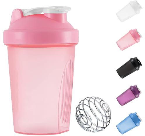 huipinghu Protein Shaker Bottle 400ml with Stainless Steel Mixing Ball, Leakproof Flip On Lid, BPA- and DEHP- free, Odourless, Dishwasher Safe, Temperature Safe (Pink)