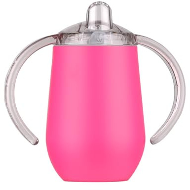 Stgbcst 300ml Edelstahl Trinklernflasche mit Griff personalisierter Trinkbecher Zweischichtiger Lernbecher Auslaufsicherer Und Brühender Babybecher Mit Entenschnabel (Transparentes Magenta)