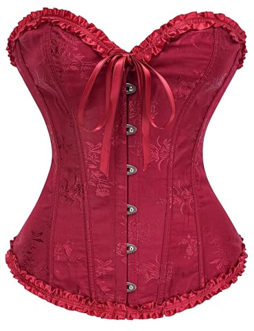 Bslingerie Women Cute Pastel Colour Corset Top Shapewear Lingerie (M, Burgundy Wine Red)