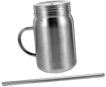 SECFOU Vaso De Acero Inoxidable Con Tapa y Pajita Recipiente Para Jugos Café y Agua Para Bebidas Frías y Calientes Diseño Elegante y Práctico