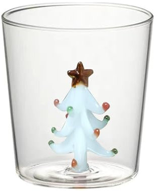 MISUVRSE Tazza di vetro 3D con albero di Natale figurina all'interno di vetro senza stelo per vino acqua latte calice tazza di vetro