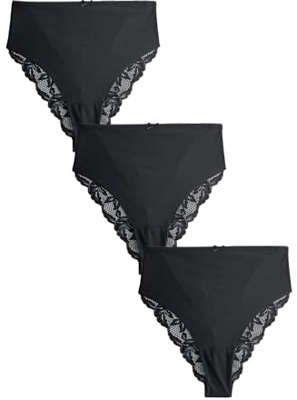 NEXT Damen Nahtlose Slips mit rückwärtigem Spitzeneinsatz im 3er-Pack, hoher Beinschnitt