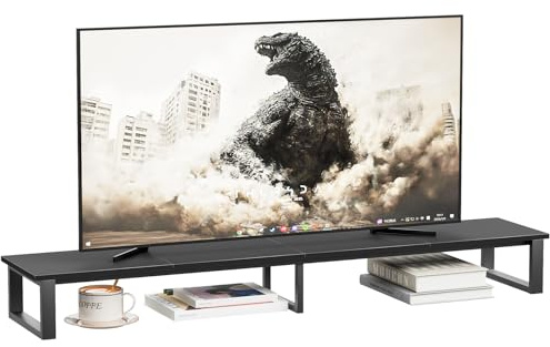 aboxoo 59 Large TV Riser Stand for 32-75 Inch TV, TV Shelf with Steel Legs | Black TV Riser Stand with Storage, Tabletop TV Riser for Home Living Room, Study Office, Fit TV, Monitor, Laptop