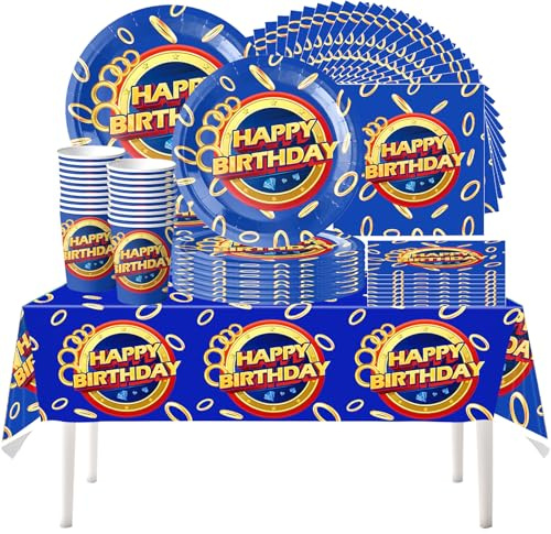 61 pezzi stoviglie per festa a tema Sonic il riccio, stoviglie per compleanno Sonic il riccio, decorazioni per feste, articoli per compleanno, per 20 persone