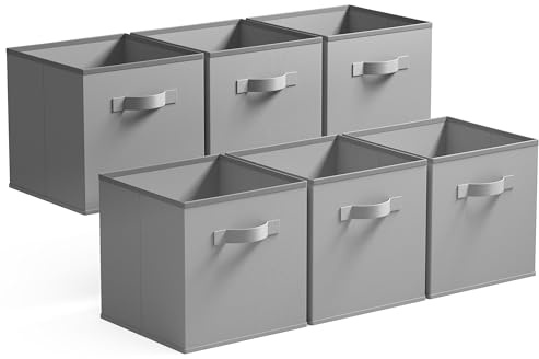 GRANNY SAYS Storage Cube Boxes 30x30x30 cm, Pack of 6 Fabric Storage Cubes, Square Cloth Baskets for Shelves, Foldable Cube Boxes, Cubby Unit Bins for Organising Accessories, Grey