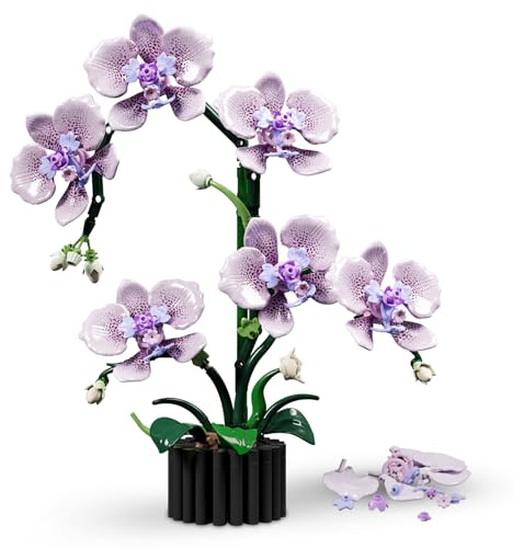 Purple Orchid Flowers Building Blocks Set, Artificial Flower Botanicals Kit for Adults, Compatible with Lego, Home Decor Gift for Mother's Day, Valentine's Day, Birthday (619 PCS)
