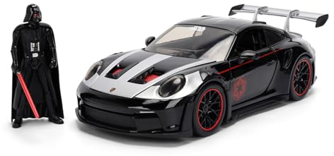 Jada Toys Star Wars Darth Vader Porsche 911 GT3 RS Die-Cast Auto 1:24 mit Figur, Türen und Motorhaube zum Öffnen, Freilauf, 19 cm – Schwarz