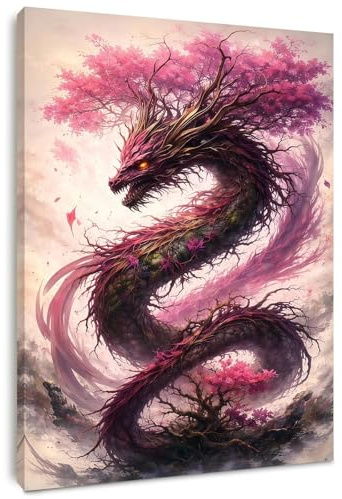 Alptiny Wandbilder Wohnzimmer 30x40 cm – Drachen Leinwandbilder mit Rahmen, HD Poster Wanddeko Wohnzimmer, Holzrahmen mit Klett & Haken, Ohne Bohren, Feuchtigkeitsbeständig