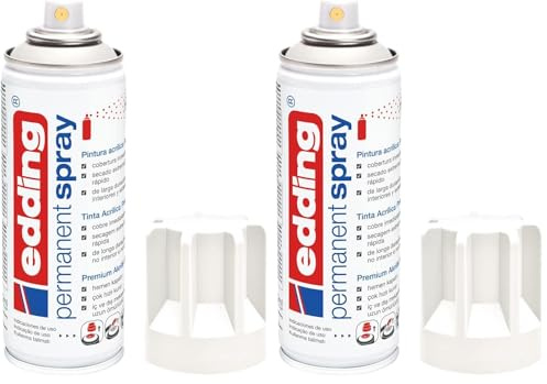 Edding 5200 spray permanente - blanco tráfico mate - 200 ml - pintura acrílica para decorar vidrio, metal, madera, cerámica, plástico, lienzo (Paquete de 2)