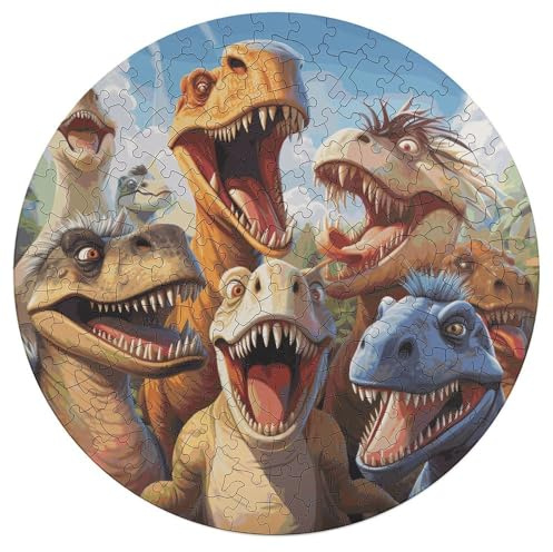 Wooden Puzzle for Adults, Dinosaurs Selfie Wooden Jigsaw Puzzle, Unique Animal-Shaped Wood-Cut Puzzle for Family and Friends, Gifts 195pcs