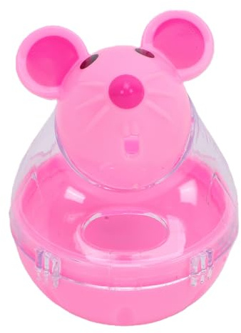 Yusat Cat Treat Dispenser Toy Pet Slow Feeder Toy Cat Food Puzzle Interactive Mouse Shape Wobble Kibble Dispenser with Transparent Chamber for Indoor Kitten Exercise (Roseate)