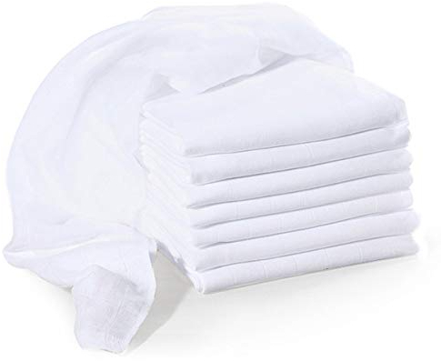 BORNINO Mullwindeln 8er-Set, Schnuffeltuch für Babys/Mädchen/Jungen, Spucktuch, Schmusetuch, 80x80 cm, Baumwolle, Weiß