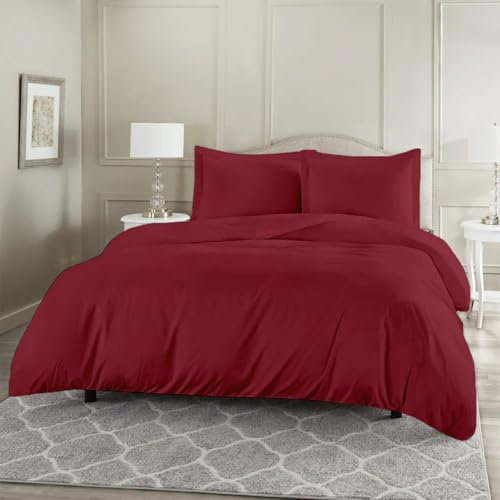 Rohi® Red Single Duvet Cover Set - Premium Polycotton Percale Quilt Cover with Pillowcases - Breathable-Button Closure - Hypoallergenic Super Soft Bedding Set (Single, Red)