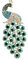 EVER FAITH Cristal Autrichien Élégant Animal Paon Plume Pendentif Broche Vert w/Bleu Ton d'or