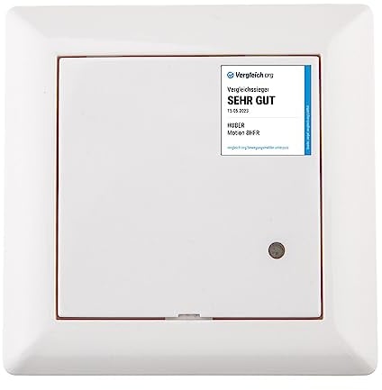Detector de movimiento por radar HUBER MOTION 8HFN 180 °, blanco, altamente sensible gracias a la tecnología de alta frecuencia, también para otras series de interruptores con un marco de 55 x 55 mm