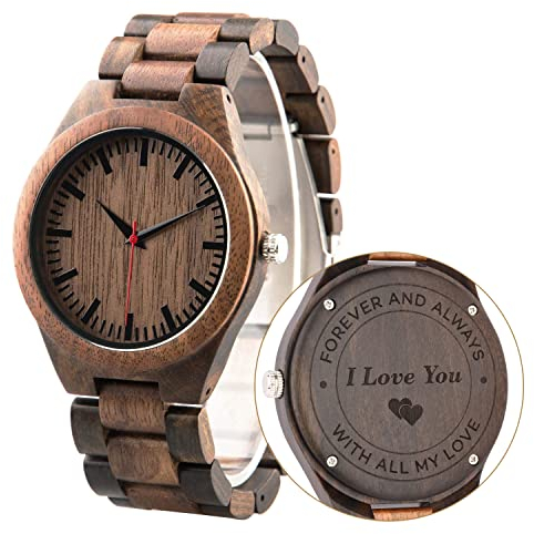 LMWOOD Herrenuhr aus Holz Mit Gravur - Geschenk für Ehemann, Bräutigam, Trauzeugen - Walnuss Armbanduhr