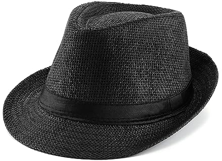 Faletony Unisex Fedora Hat Trilby Straw Hats Summer Panama Beach Sun Cap,Black