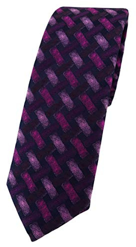TigerTie schmale Designer Krawatte in bordeauxviolett rosa schwarz - Motiv Flechtmuster