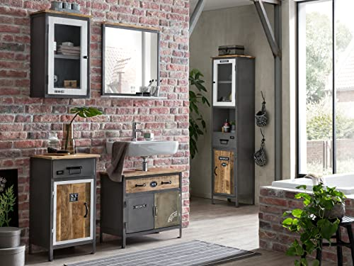Woodkings® Bad Set Pinetown Metall recyceltes Massivholz antik, Badezimmerset Badschrank Set Vintage, Design, Badmöbel, Industrial Stil Metall Holz Mix