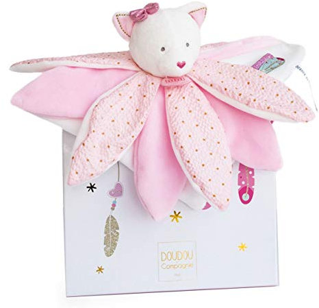 Doudou et Compagnie - Doudou Pétales Plat Carré Chat - Rose - 26 cm - Doudou Sensoriel Avec Pétales - Collection Attrape Rêve - Idée Cadeau Naissance pour Bébé - Garantie Doudou Perdu - DC3550