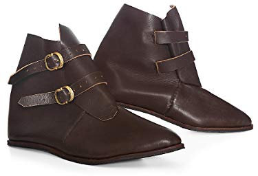 Andracor – Braune Mittelalter Halbstiefel aus Leder mit 2 Schnallen – individuell einsetzbar für LARP Fantasy Cosplay & Freizeit – Größe 43