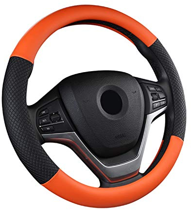 SFONIA Auto Lenkrad Abdeckung Lenkradschutz Lenkradhülle PU Leder Universal 37-38cm/15 rutschfest Atmungsaktiv Langlebig (Orange)