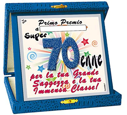 Macedonia TARGHETTA Trofeo 70 Anni Glitter Gadget Idea Regalo Festa 70° Compleanno Targa