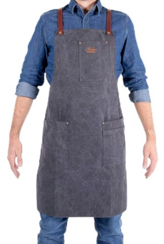 Alaskan MAKER - Delantal de cocina de lona vintage y cuero multibolsillos n.º 325 - Enlaces para atar, talla universal para hombres y mujeres (Negro)