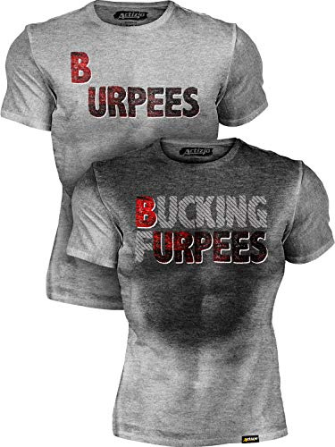 Actizio Schweiß Aktiviert Herren Gym Sport Training Fitness T-Shirt - Bucking Furpees (XL, Grau)