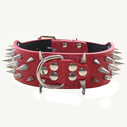 haoyueer Collar de perro con tachuelas afiladas de 5 cm de ancho, elegantes collares de piel para perros medianos y grandes Pitbull, labrador, boxeador Rottweiler pastor alemán