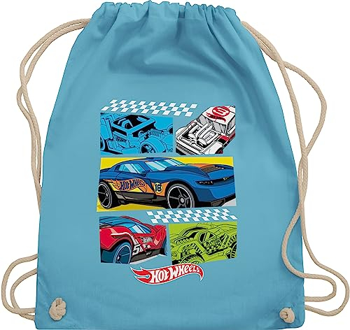 Turnbeutel Rucksack - Hot Wheels Tasche - Comic Rennautos - Unisize - Hellblau - kindergarten rennauto sport beutel jungen race car sportbeutel baumwolle auto stoff bag turnsack stofftasche