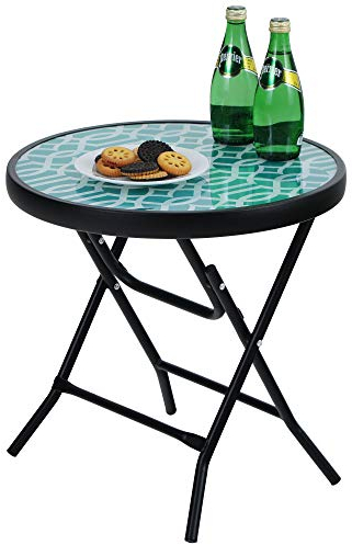 PHI VILLA Folding Side Table, Foldable Coffee Outdoor Garden Small Round Patio Table - Turquoise