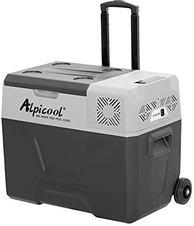 Alpicool CX40 40 litros Nevera portátil 12 V, para coche, camping, camión, barco y enchufe con conexión USB, barra telescópica, rueda