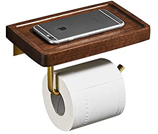 Porta carta igienica con mensola in legno di noce nera per bagno, porta carta igienica a parete per rotoli mega