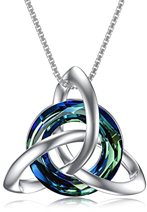 TOUPOP Keltische Kette für Damen Keltische Halskette für Frauen Sterling Silber keltisch Knotenschmuck mit blauen Kristall Keltischen Geschenken für Irland Geburtstagsgeschenke