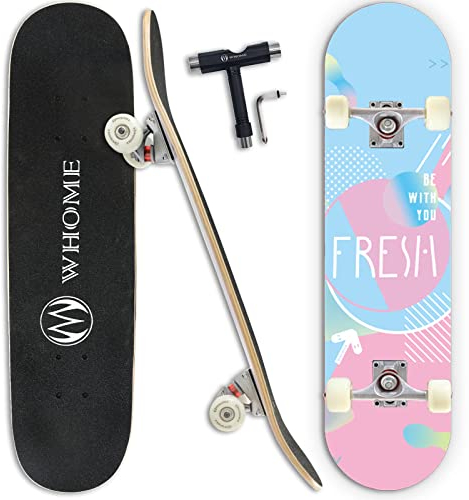 WHOME Pro Skateboards Komplett für Erwachsene/Kinder Mädchen/Jungen Anfänger/Profi - 31 x 8 Zoll Standard 8-Fach Alpine Ahorn Deck ABEC-9 inkl. T-Tool (Fresh)