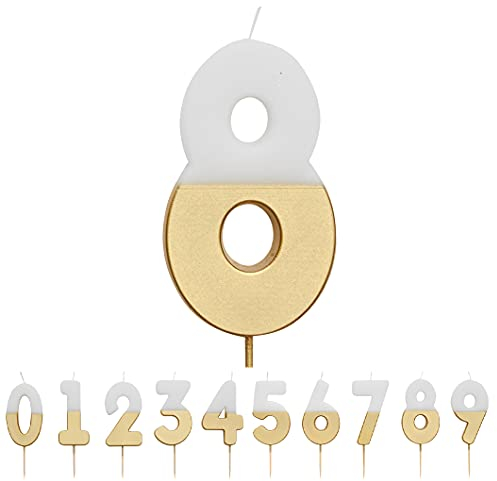 Talking Tables White and Gold Number 8 Candle Premium Quality Cake Topper Decoration | for Kids, Adults, 18th, 80th Birthday Party, Anniversary, Milestone, GoldCandle8