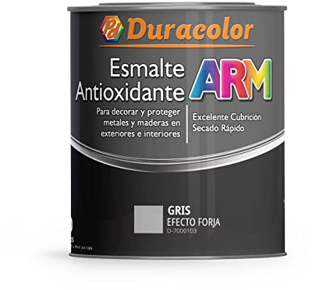 Esmalte Antioxidante ARM - Color Metal Efecto Forja Gris - 4 Litros - Superficie Exterior e Interior - Acabado Brillante y de Rápido Secado - Excelente Dureza y Resistencia - Duracolor
