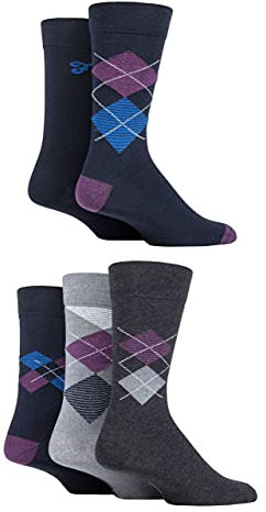 Farah Men's Patterned Striped and Argyle Cotton Socks Pack of 5 Argyle Navy 6-11