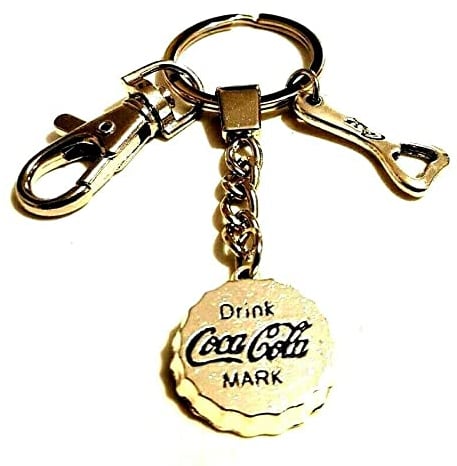 Coca-Cola Bottle Top & Bottle Opener Keychain, Drinks Keyring, Fizzy Pop Bag Charm, Andy Warhol Pop Culture Keychain, Bartender Keyring