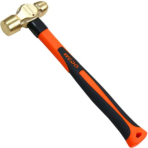 WEDO Martello rotondo da ottone 225g(1/2 lb),Martello Penna a Sfera,Vetroresina Palla Pein Hammer,lunghezza 280mm,Martello A Penna Tonda,strumento hardware martello domestico